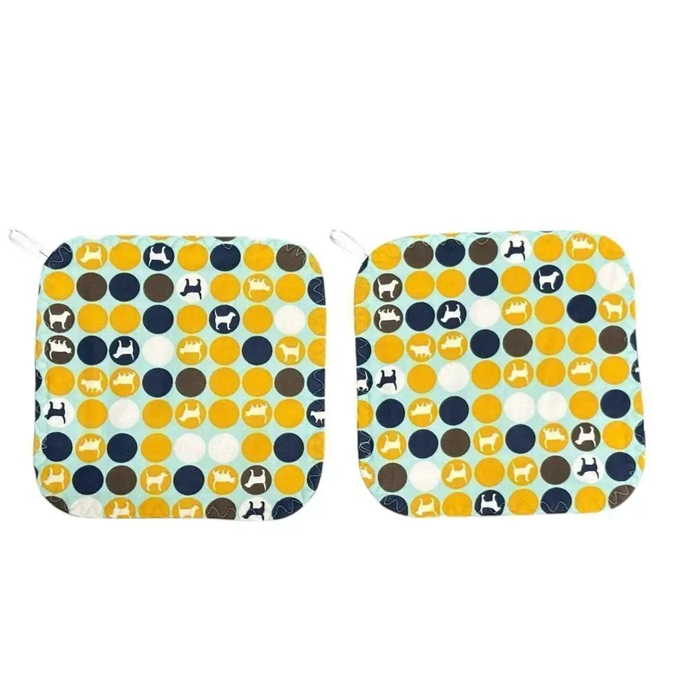 POTHOLDERS, Set of 2, Handmade, dogs, cats, gold, blue